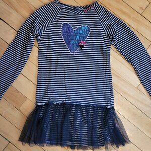 Souris Mini Navy White Stripe Dress Size 5 Butterfly Tulle‎ Skirt Cotton